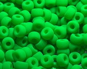 Matte Neon Green, Czech Glass, Roller Bead, 4x6mm,  25 Beads