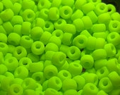 Matte Neon Yellow, Czech Glass, Roller Bead, 4x6mm,  25 Beads