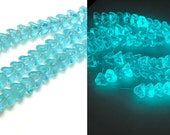 Glow in the Dark - Bell Flowers 8 x 6mm - Aquamarine - Czech Glass - 14 Beads