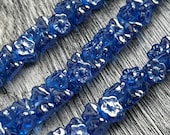 Sapphire Luster Button Flower Beads, Czech Glass Flower Beads, 5x7mm, 24 Beads