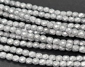 Silver Matte - 4mm Fire Polish - 50 Beads - Czech Glass