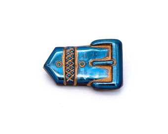 Botón de cristal checo vintage, hebilla negra/azul estrella/dorada, 22 mm