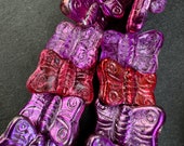 Pink/Purple Metallic Butterfly Czech Glass Bead, 19mm x 13mm, 6 Beads