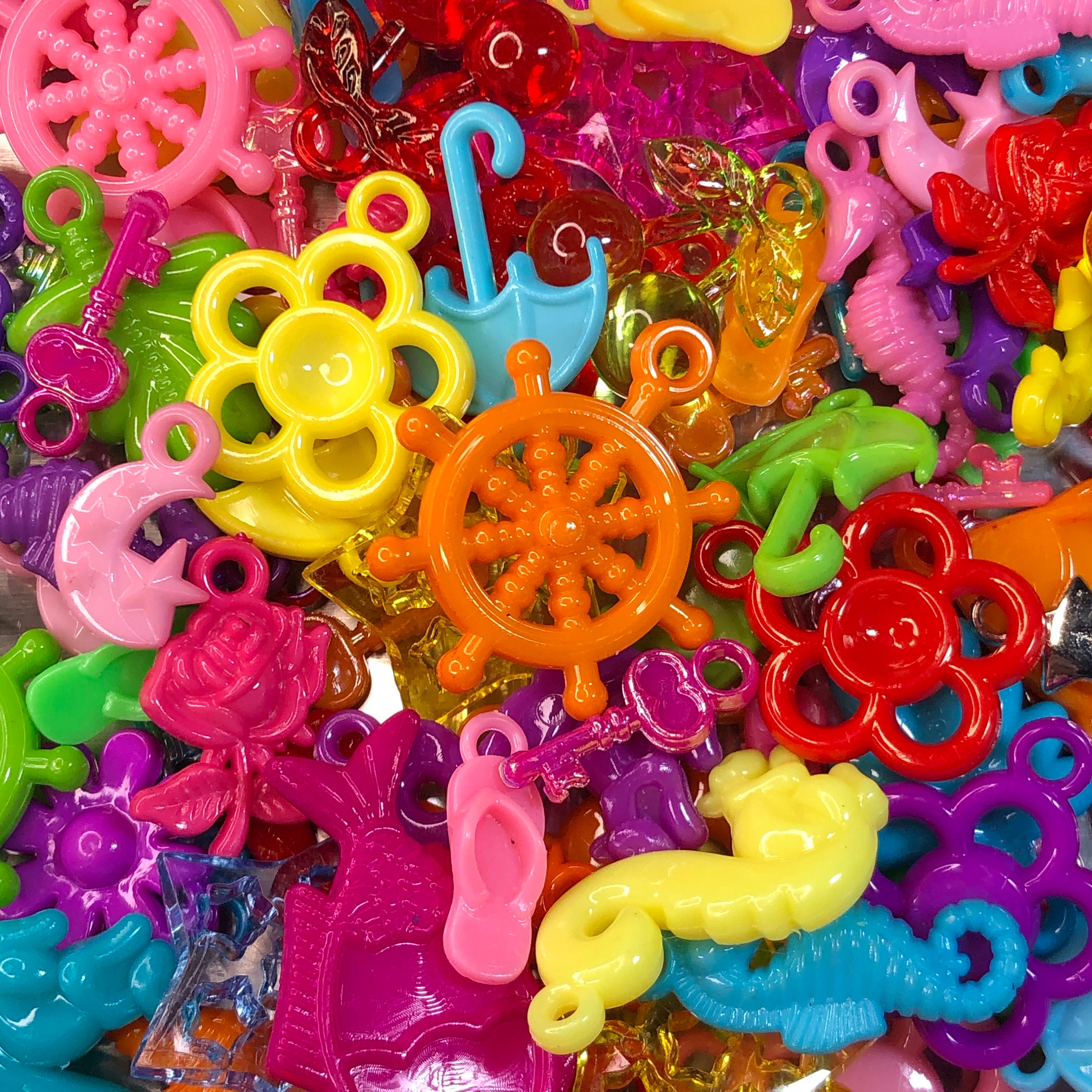 Bulk Acrylic Charms - 100 PC Mixed Plastic Charms and Pendants - Colorful Kawaii Jewelry Supply - Rave Kandi Charms