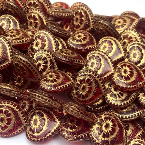 Rot/Gold Viktorian Herz Böhmische Glasperle