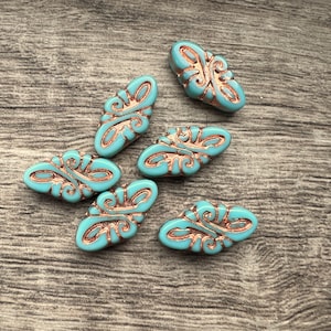Czech Glass Beads - Arabesque Bead - Turquoise Copper Wash - 19x10mm - 6 pcs