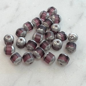 Amethyst/Silver Czech Glass Cathedral Bead 5 x 6mm 25 Beads