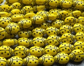 Large Yellow and Black Ladybug Czech Glass Bead 14x11mm 12 Beads