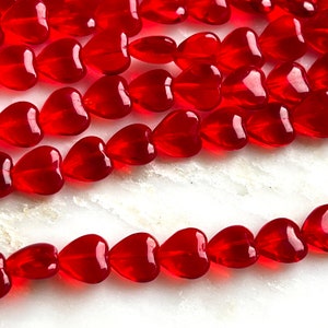 Siam Ruby Transparent Heart Czech Glass Bead 10mm 25 Beads