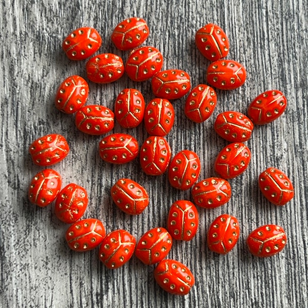 Orange and Gold Ladybug Bead 8x6mm 30 Beads