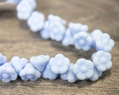 Vintage German Light Blue Flower Button Flower Beads, 7x6mm, 48 Beads