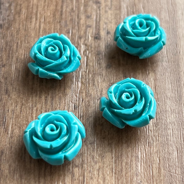 Turquoise Resin Rose Flower Bead 15mm 4 Beads
