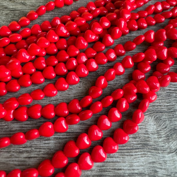 Small Red Heart Czech Glass Bead 6mm 25 Beads