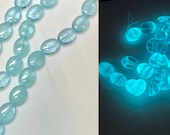 Glow in the Dark - Aquamarine Flattened Oval 12 x 10mm - Czech Glass - 6 Beads