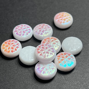 11mm, Snowflake Czech Glass Bead, White AB, 10 Beads