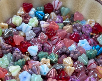 Baby Bell Flower Czech Glass Bead Mix, 5mm x 6mm, 50 beads