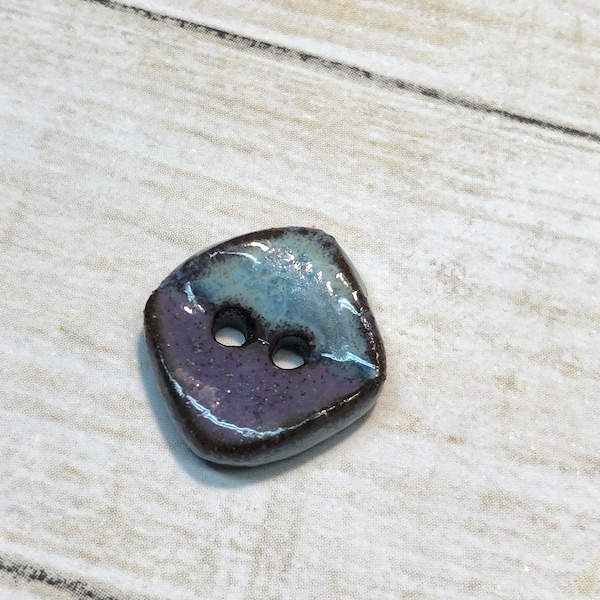 Ceramic Button, Czech, Light Blue/Purple, Square, 15mm