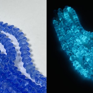Glow in the Dark - Bell Flowers 8 x 6mm - Sapphire - Czech Glass - 14 Beads