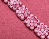 Metallic Pink Wash Square Flower Bead Czech Glass 9mm 10 Beads