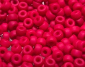 Matte Neon Strawberry, Czech Glass, Roller Bead, 4x6mm,  25 Beads