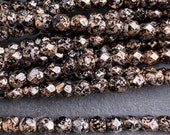 6mm Czech Fire Polish Bead Jet Metallic Silver/Gold Speckled 25 Beads