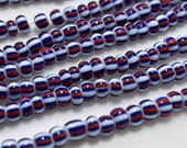 Red, Blue, White Striped Czech Glass Seed Beads, 6/0, 20 Grams