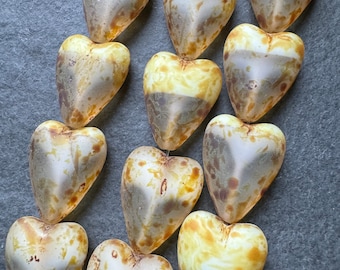 Czech Glass Heart Bead Matte Crystal and White Picasso Finish