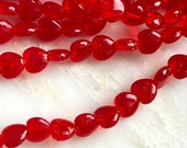 Red Ruby Crackle Heart Czech Glass Bead 8mm 25 Beads