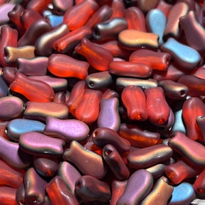 Red Orange AB Czech Glass Fish Bead, 5mm x 9mm, 30 Beads