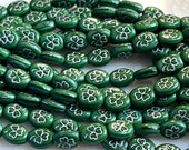 Green and Silver Shamrock Czech Glass 10mm, Clover Bead, 15 beads