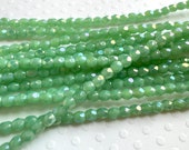 3mm Czech Glass Fire Polish Light Green Opal Rainbow Iris