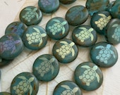 Laser Etched Bead, Tattoo Bead, Turtle, 13mm, 8 Beads