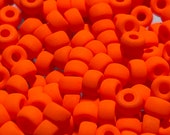 Matte Neon Orange, Czech Glass, Roller Bead, 4x6mm,  25 Beads