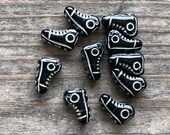 Black/Silver High Top Sneaker Shoe, Czech Glass Bead, 15x9mm, 12 beads