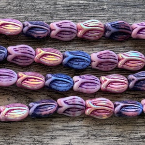 Perlina a forma di tulipano, mix rosa e lavanda, 11 perline, 16 mm x 11 mm
