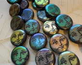 Laser Etched Bead, Tattoo Bead, Moon Face, 13mm, 8 Beads