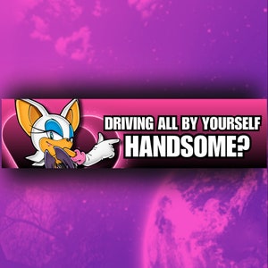 Driving All By Yourself Handsome? | ROUGE THE BAT V2 Sa2 Sonic Bumper Sticker Water WeatherProof Car Decal Inspired Video Game Emo Goth