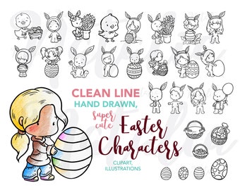 Easter Clean Line Digital Stamps, Clip Art, Planner Stickers, Digi Stamps for Crafts, Card Making, Scrapbooking, Cute Stamps, SVG, PNG, JPEG