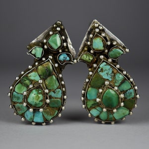 Antique gorgeous turquoise earrings - Tibet / Mongolia