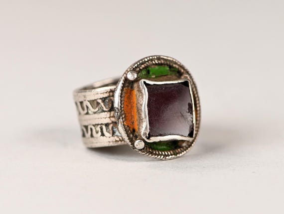 Antique solid silver berber ring - Enamelled silv… - image 1