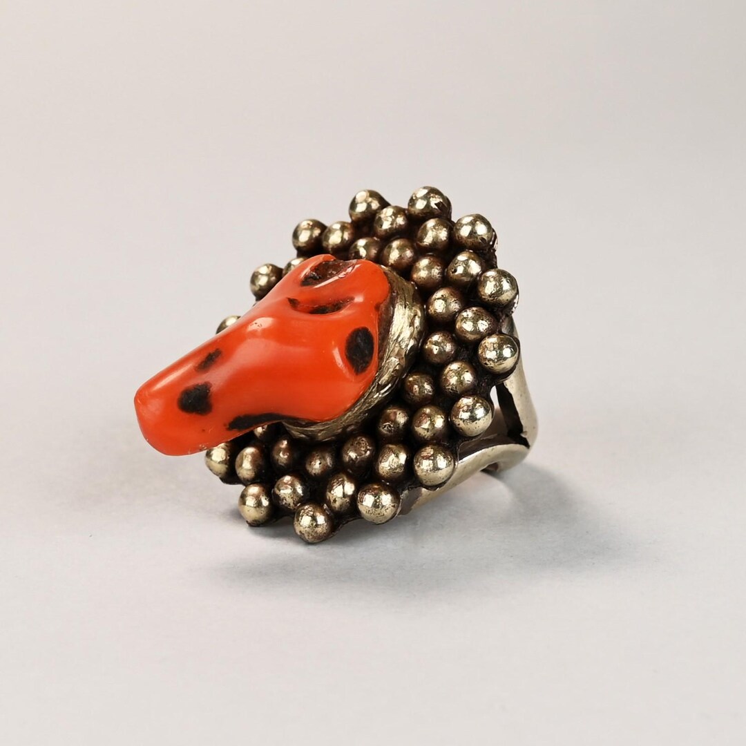 North African Solid Silver Ring With Antique Natural Coral - Etsy