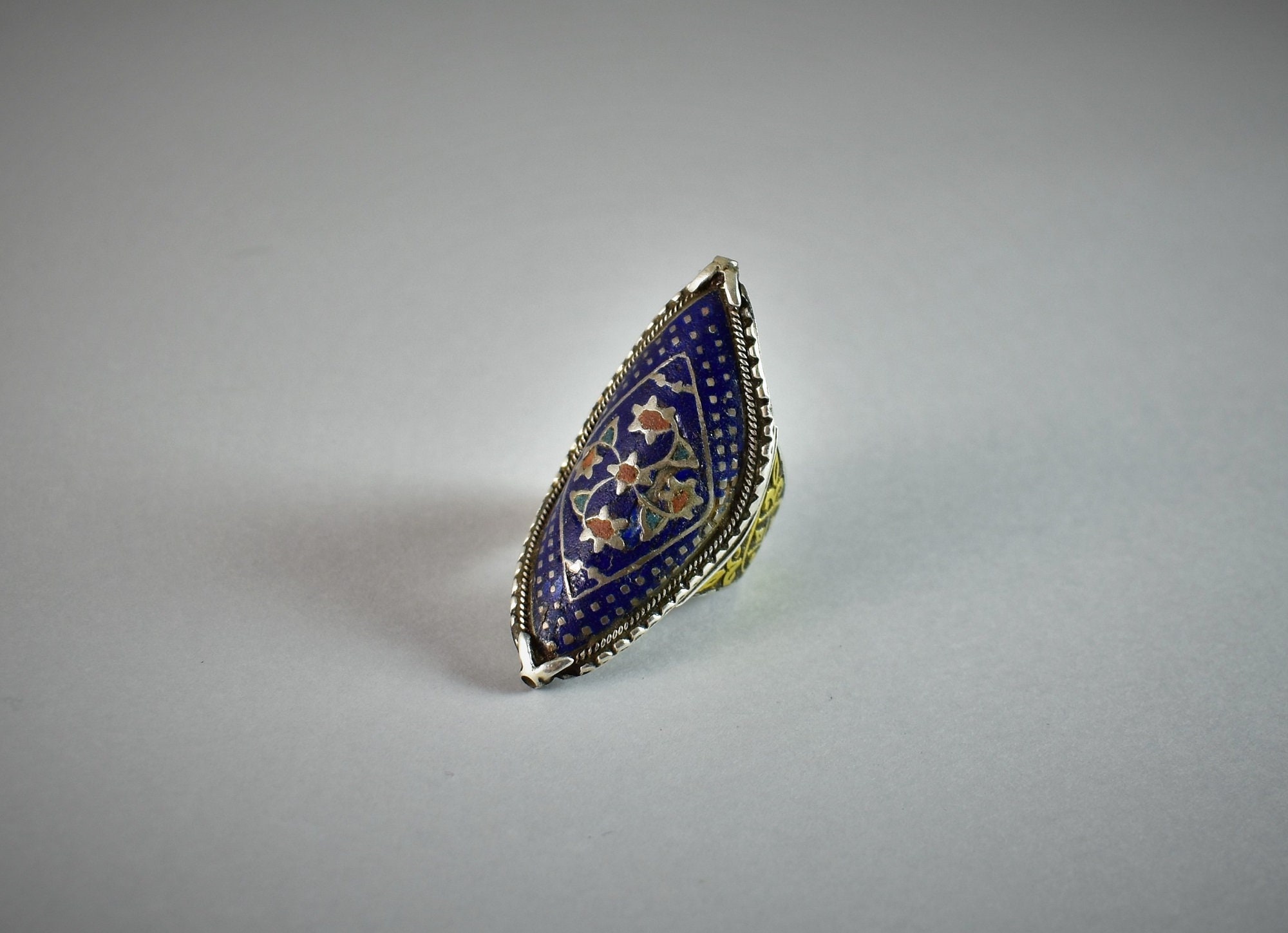 Antique Heavy Solid Silver Multan Ring With Enamels Ethnic - Etsy