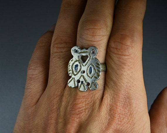 Rare antique large berber silver birds ring - image 9