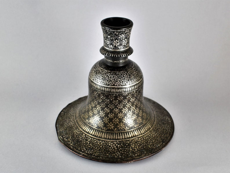 Antique Indian Hookah Pipe Base Silver Inlays Indian Etsy