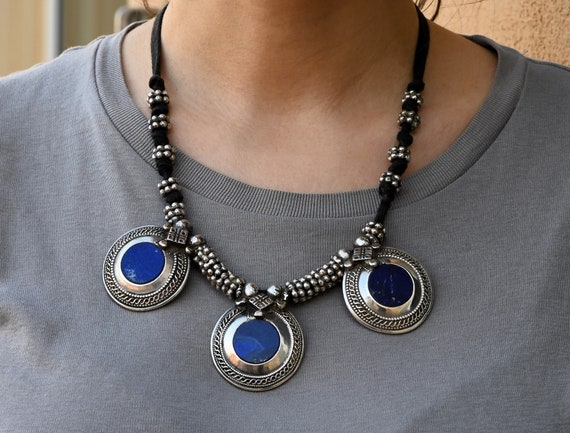 Antique Solid Silver and Lapis Lazuli necklace - image 2