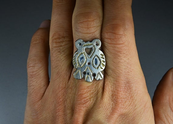 Rare antique large berber silver birds ring - image 8