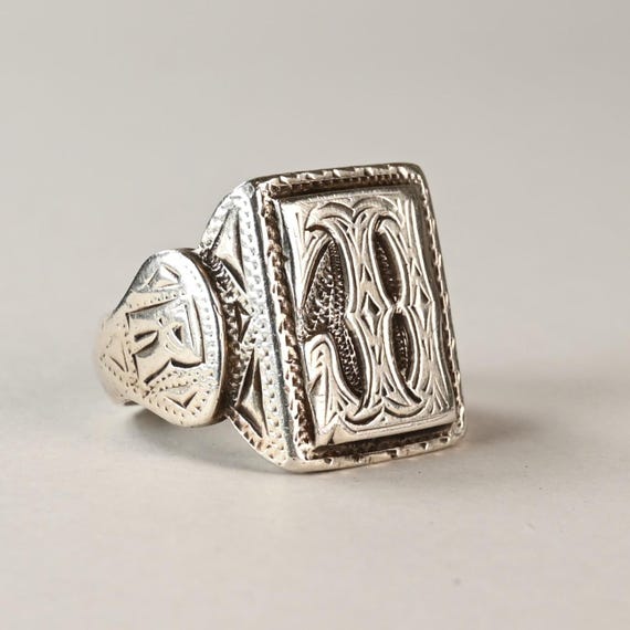 Solid High-Grade Silver Ring with Stylized Letters - image 2