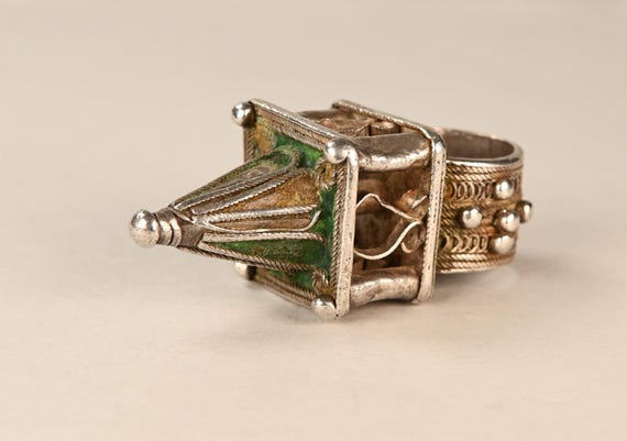 Antique Berber solid silver Hair ring - image 1
