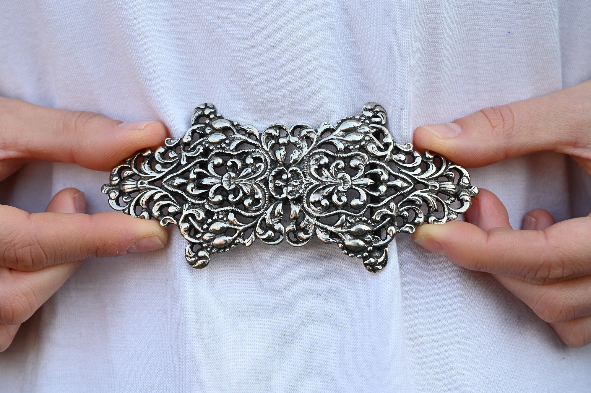 Fibbia Per Cintura In Argento Antico 30 Mm: Accessorio Artigianale In Pelle - Italia - Foto 4