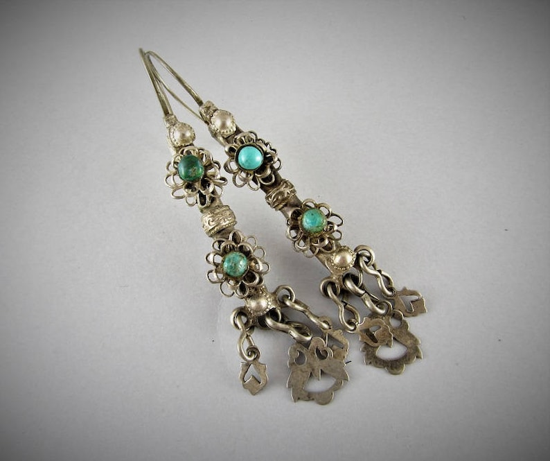 Antique ethnic silver earrings - Punjabi jewelry - Indian jewelry image 1